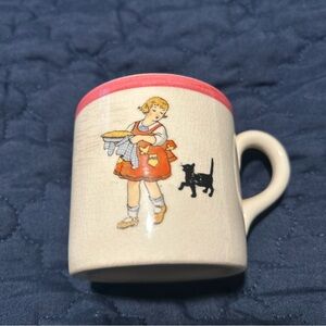 Source Unknown Cream Mug with Pink Rim and Multicolor Girl Illustration